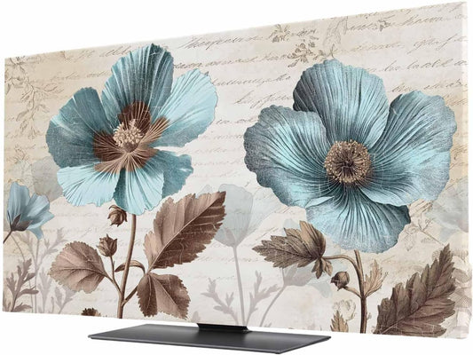 Yukro 85 Inch, 74"x42" Rustic Blue Indoor TV Dust Cover, Broccoli Flower Leaf Farmhouse Vintage Brown Elastic TV