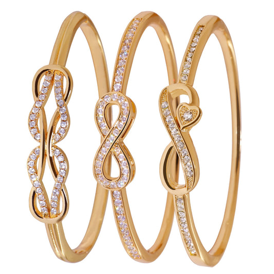 3 Pack 18K Gold Plated Bangles Bracelet Set for Women, Dainty Vintage Trendy Fashion Jewelry, Ideal Gift for Birthday Christmas Valentine's Day Mother's Day for Girlfriend Wife Mom Sister