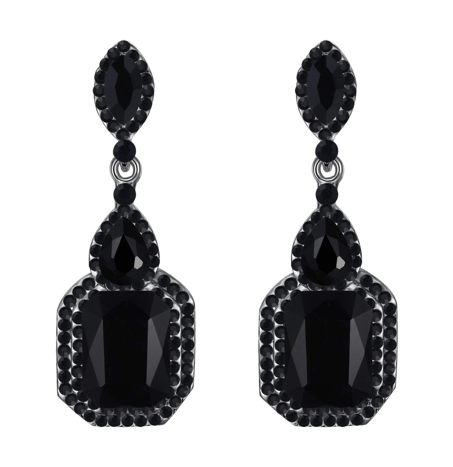 BriLove Wedding Bridal Dangle Earrings for Women Emerald Cut Crystal Infinity Figure 8 Chandelier Jewelry Black Black-Silver-Tone