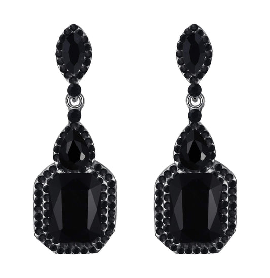 BriLove Wedding Bridal Dangle Earrings for Women Emerald Cut Crystal Infinity Figure 8 Chandelier Jewelry Black Black-Silver-Tone