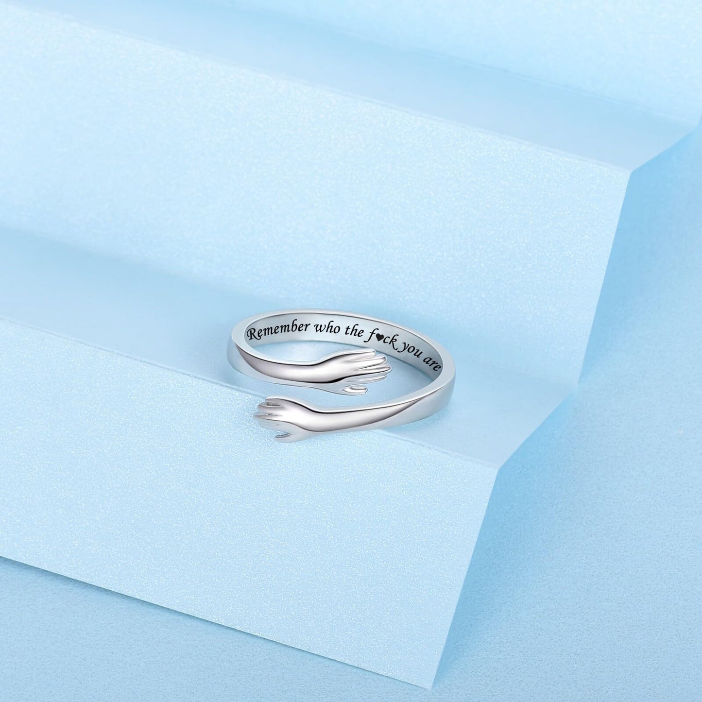 ACJFA Hug Rings for Women Sterling Silver Adjustable Ring Thumb Ring Birthday Mother Gifts Jewelry (Remember who the f♡ck you are)