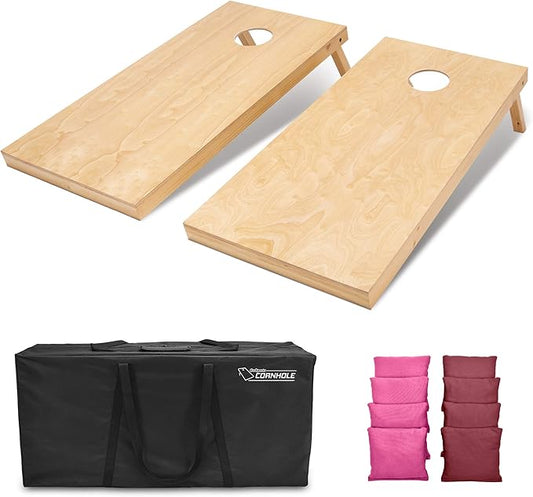 GoSports Regulation Size Wooden Cornhole Set with Natural Wood Finish - Includes Carrying Case