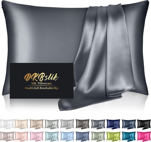 Mulberry Silk Pillowcases - Standard Size | Luxurious Silk for Hair & Skin, Space Grey with Zipper
