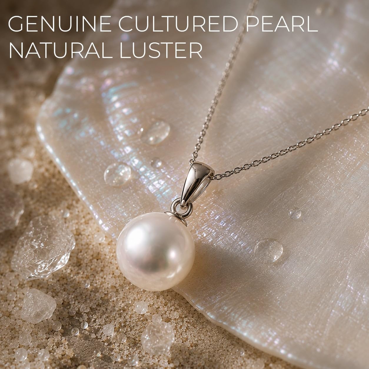 The Pearl Source Real Pearl Pendant Necklace for Women, 14K Gold Plated 925 Sterling Silver, Genuine AAAA Cultured Freshwater Pearl, 8mm White Pearl Necklace with 16-20 Inch Adjustable Chain