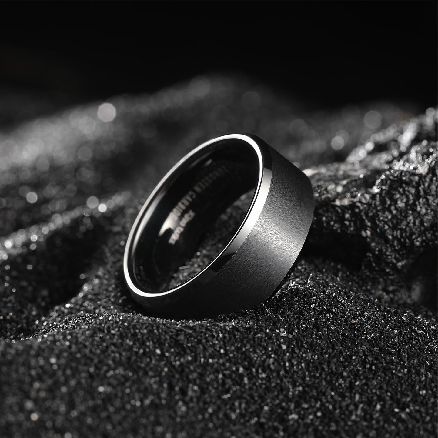 King Will 8mm Men's Black Wedding Ring - Brushed Matte Surface, Beveled Polished Edge, Comfort Fit Size 4
