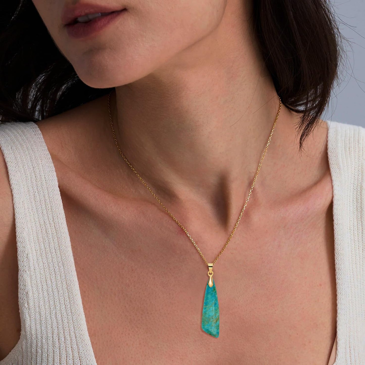 Wovanoo Nature Stone Necklaces for Women Boho Pendant Necklace 18K Gold Chain Necklaces Sky Blue