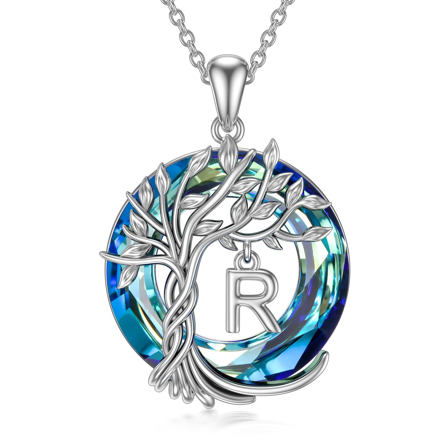 TOUPOP Tree of Life Initial Necklace Gifts for Women Sterling Silver Initial R Letter Jewelry Irish Crystal Pendant Birthday Gifts for Women Her Mom Wife Daughter