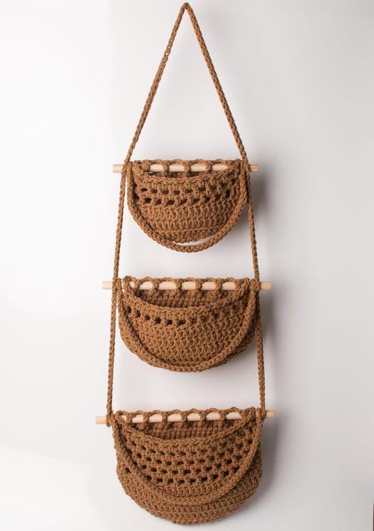 3 Tier Woven Wall Hanging Basket Set, Hanging Fruit Basket for Organizing, Hanging Produce Basket for Vegetable Storage, Boho Kitchen Decor, Wall Basket Storage for Kitchen, Bedroom, Bathroom