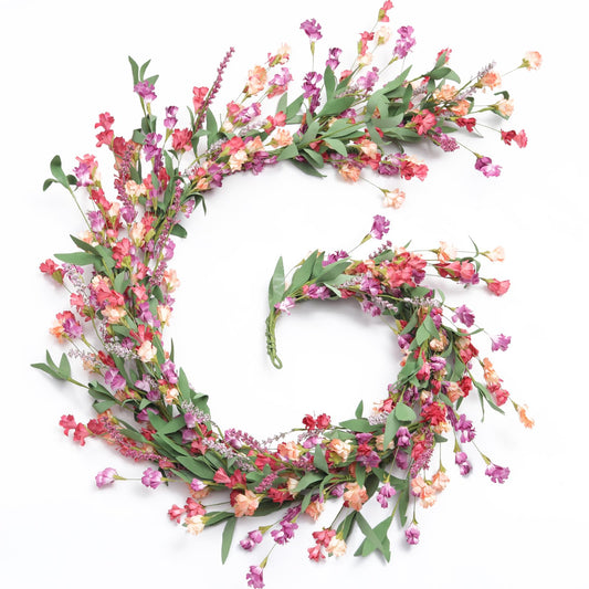 Artgar Flower Garland 6Ft Spring/Summer Garland Floral Garlands for Mantle All Year Round Paper Garlands Decor for Indoor Outdoor Home Wedding Arch Porch Stair Year Round Decor (Red&Orange&Purple)