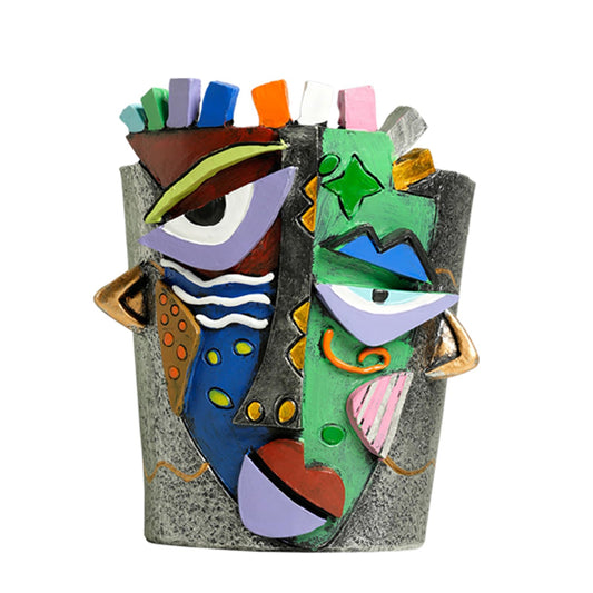 BJVF Picasso Face Planter Pots Abstract Art Colorful Flower Vase with Drainage Hole Unique Head Flower Pots for Home Balcony Decoration (Small)