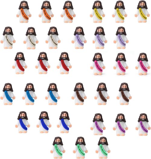Mini Jesus Figurines by [Brand Name] - 33PCS Multicolor Christian Statues for Easter Gifts & Party Favors