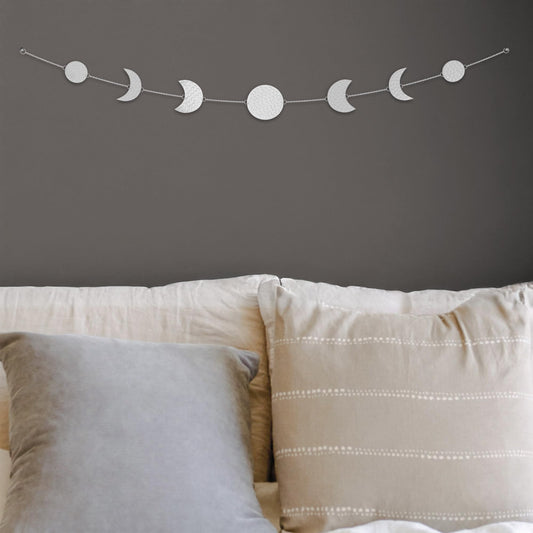BASE ROOTS Moon Phase Wall Decor, Celestial Décor, Moon Décor & Boho Wall Décor, White Wall Art for Bedroom & Living Room, Bohemian Wall Decor, Handmade Hammered Metal 36" 7 Phases Moon Wall Decor, Gift for Women & Kids