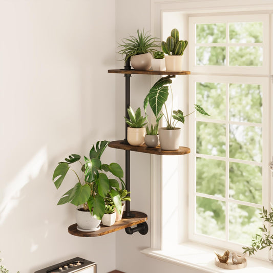 GENTINGBRO Window Plant Shelves 3-Tier Rotating Plant Stand Industrial Window Plant Shelf Wood Wall Mount Decorative Enhanced Indoor Plants Light Exposure Gift Idea for Plant Lovers