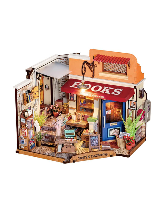 Rowood Miniature House Kit,Mother's Day Mini House Building Kit with LED,DIY Dollhouse Craft Kits for Adults,Birthday for Women Ages 14+(Corner Bookstore)