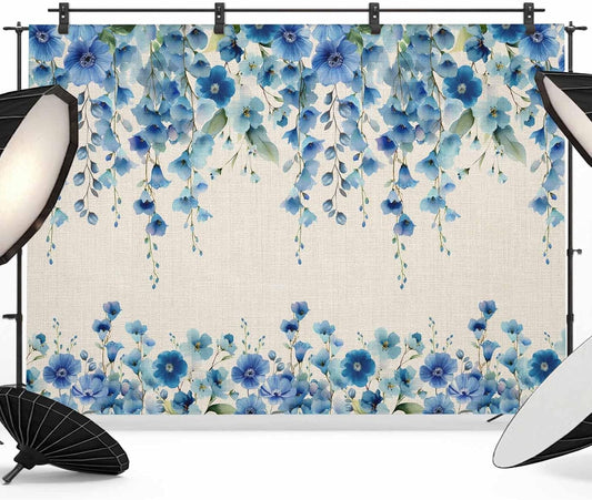 Znujuabbrel 12x8ft Props,Country Photography Backdrop,Retro Blue Flowers on Jam Professional Photo Backdrops