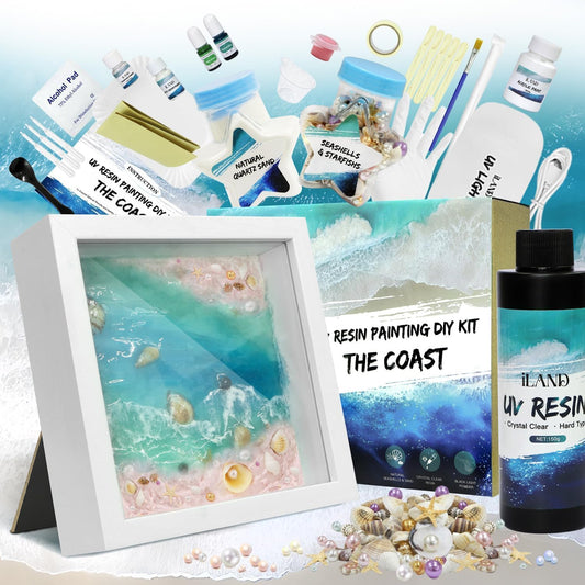 iland UV Resin Kit of Sea Crafts for Teens Creative Adults Arts and Crafts for Women Fun Beach Crafting Kit DIY Summer Costal Decor Project Set Artist Gifts for Teen Girls Fun Crafty Gifts for Mother