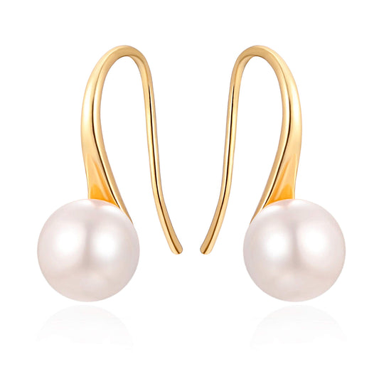 18K Gold Plated 925 Sterling Silver Hoop Freshwater Cultured Pearl Drop Dangle Earrings for Women Fashion Handmade Jewelry for Bridesmaids Gifts