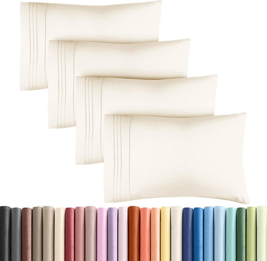 Queen Pillow Cases by [Brand Name] - Ultra Soft Hotel Quality Covers - Wrinkle Free & Stain Resistant - 4 Piece Set in Off White