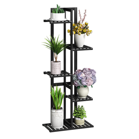 BMOSU Bamboo Plant Stand for Indoor Outdoor Plants Corner Tall Plant Shelf 6 Potted Holder Shelf Plant Rack Holder Display Rack(Black)