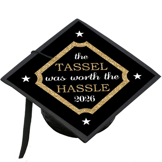 Big Dot of Happiness 2026 Graduation Cap Decorations - Premium Gold Cap Cover Kit, Custom Grad Display, DIY Graduation Cap Topper, Class of 2026 Celebration Set