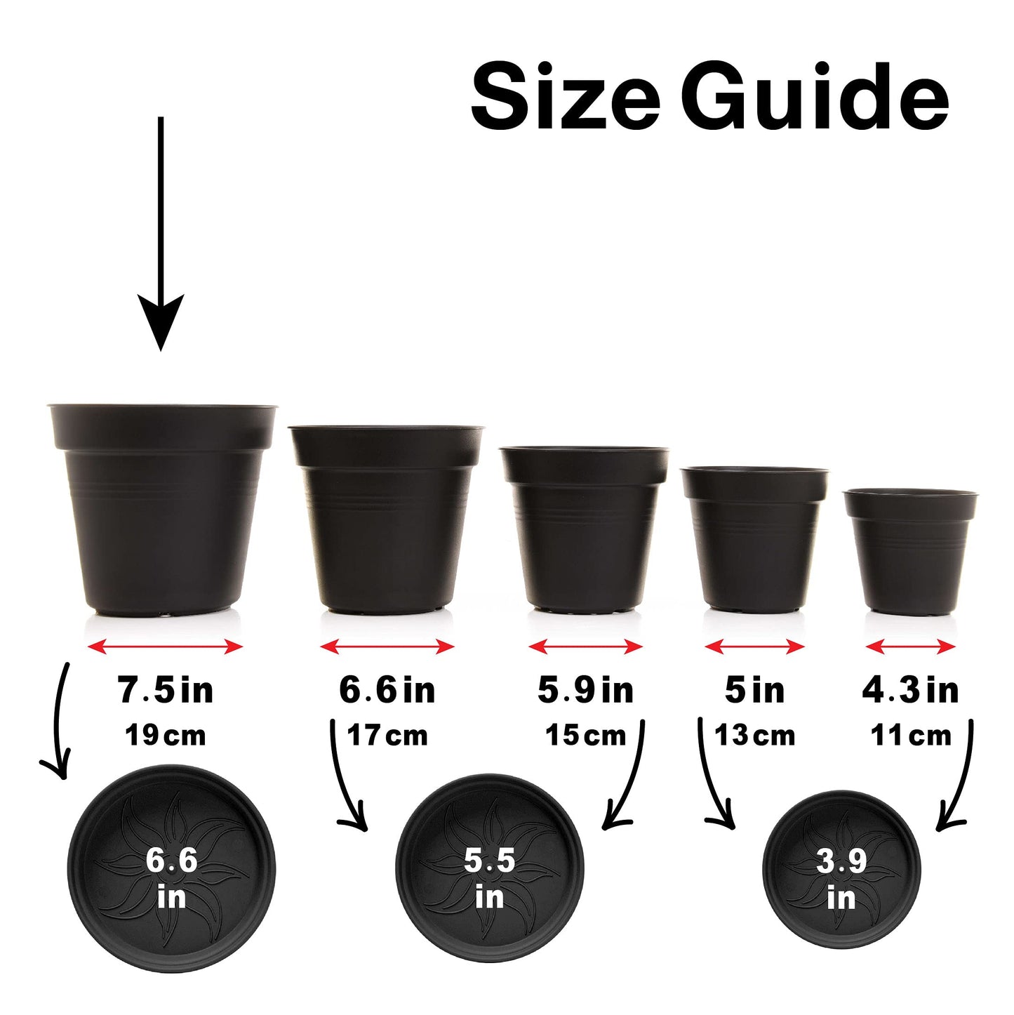 Mintra Garden Pots, 4 Pack Bulk Plastic Plant Pots with Drainage Tray, Round Indoor & Outdoor Decorative Planters with Drain Holes for Flowers, Herbs & Plants, 19cm Diameter – Burgundy, 7.5 in