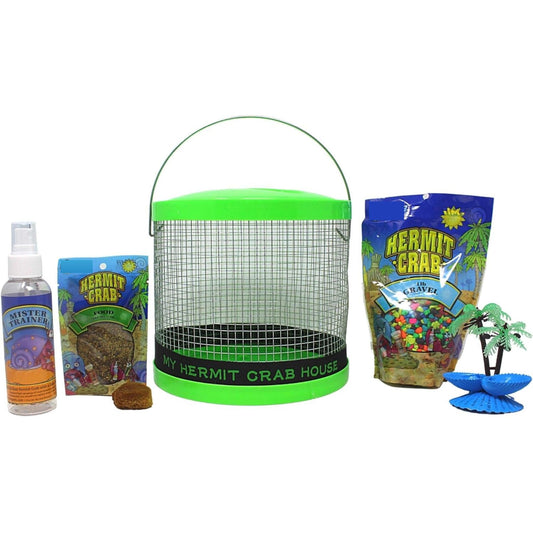 Needzo DIY Terrarium Kit, Medium Hermit Crab Starter Pack with Wire Cage, Palm Tree Water Holder, Sponge, Bag of Food, Gravel, and Misting Water Bottle, All in One Pet Supplies, 7 Inches
