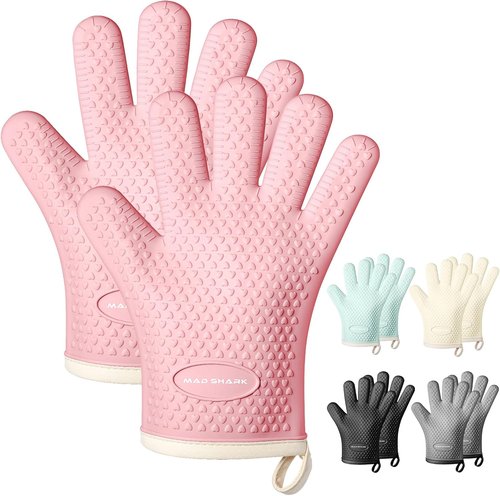MAD SHARK Silicone Oven Mitts - Heat Resistant Up to 450°F | Waterproof & Non-Slip Design, Pink