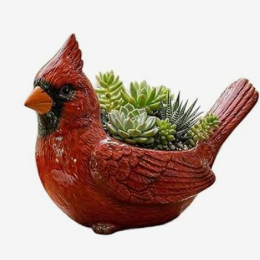 POCOSIVI Red Cardinal Succulent Planter Ceramic Bird Flower Pot Small Animal Plant Container for Indoor Home Office Desk Windowsill Decor 5.9 Inch