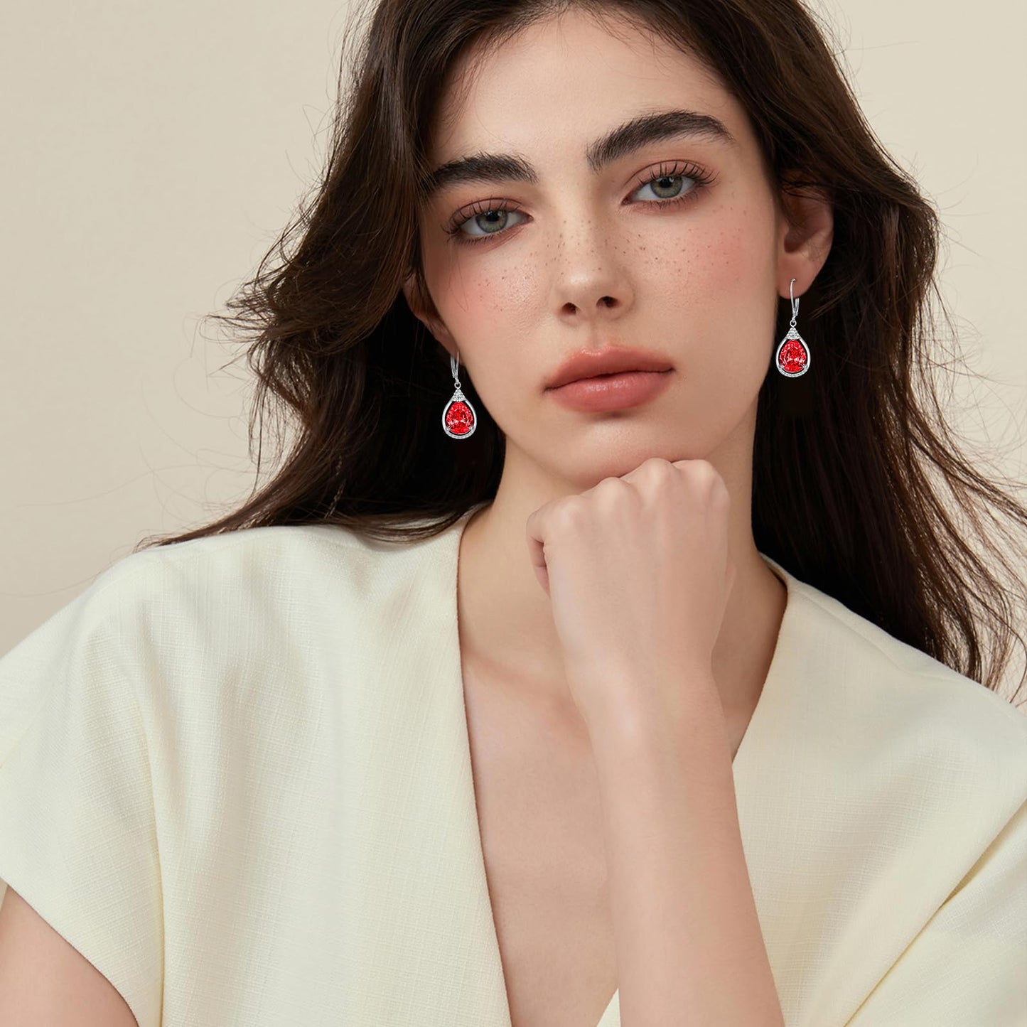 Garnet Earrings Sterling Silver Red Birthstone Earrings AAAAA Cubic Zirconia Teardrop Dangles Jewelry Christmas Gifts for Women