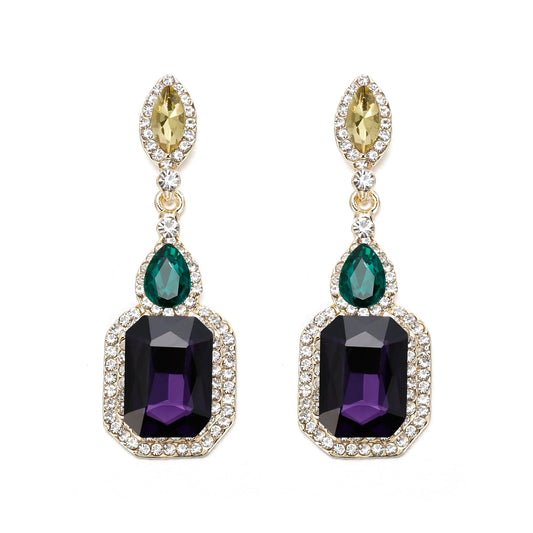 BriLove Wedding Bridal Dangle Earrings for Women Emerald Cut Crystal Infinity Figure 8 Chandelier Earrings Purple Green Yellow Gold-Plated-Base