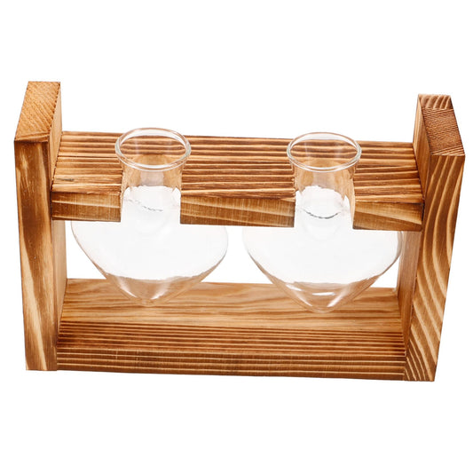 ORFOFE Heart Shape Hydroponic Terrarium Vase with Wooden Stand Glass Plant Holder for Indoor Gardening Stylish Desktop Water Planter for Home Decor