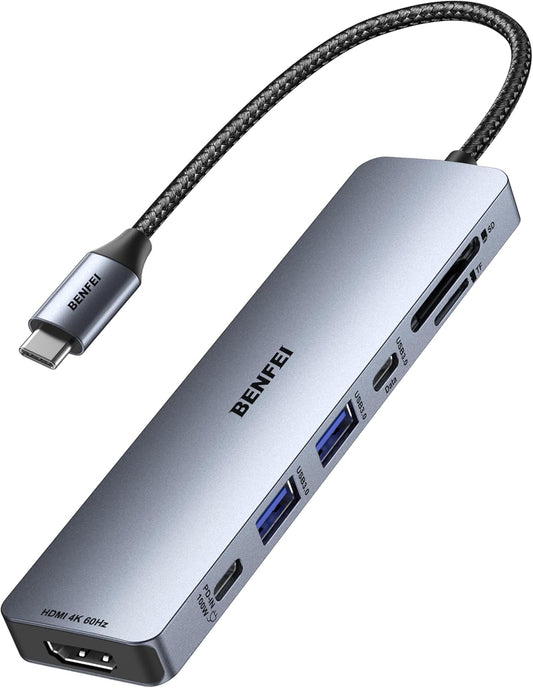 BENFEI 7-in-1 HDMI(4K@60Hz), 2 1 100W 15 USB C Hub with USB-A, USB-C Data, Charge, SD/TF Card Reader, Silicone
