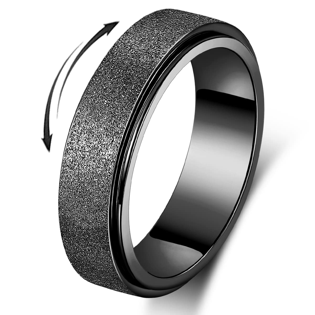 Anxiety Ring for Women Fidget Spinner Ring Fidget Toys Adults Titanium Stainless Steel Thumb Ring 6mm Wide Black Size 8