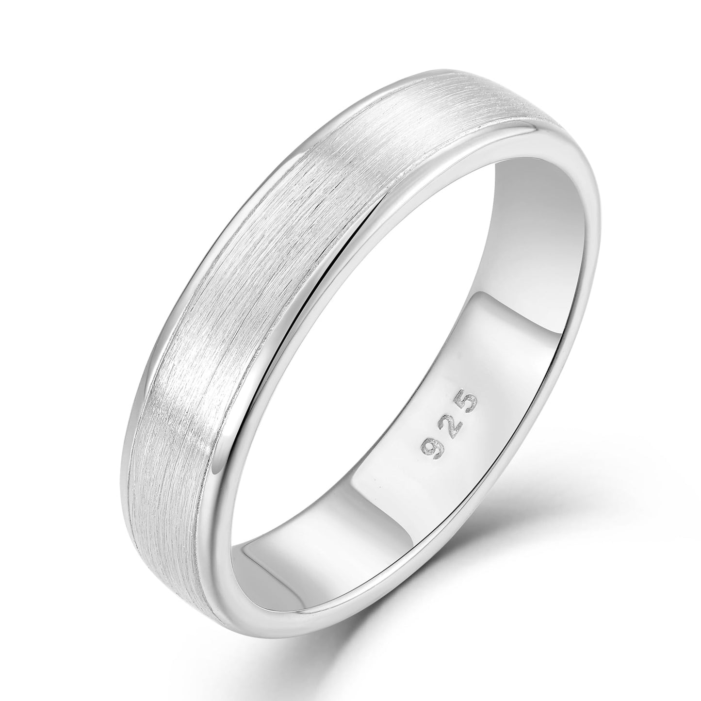 STARCHENIE 5mm Wedding Band Ring, Solid 925 Sterling Silver, Brushed Matte Finish, Comfort Fit, Size 7