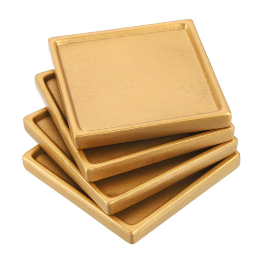 PATIKIL 5 Inch Plant Pot Saucers, 4 Pack Ceramic Square Plant Saucer Tray Flower Planter Drip Tray for Indoors Outdoors Patio Balcony, Gold Tone