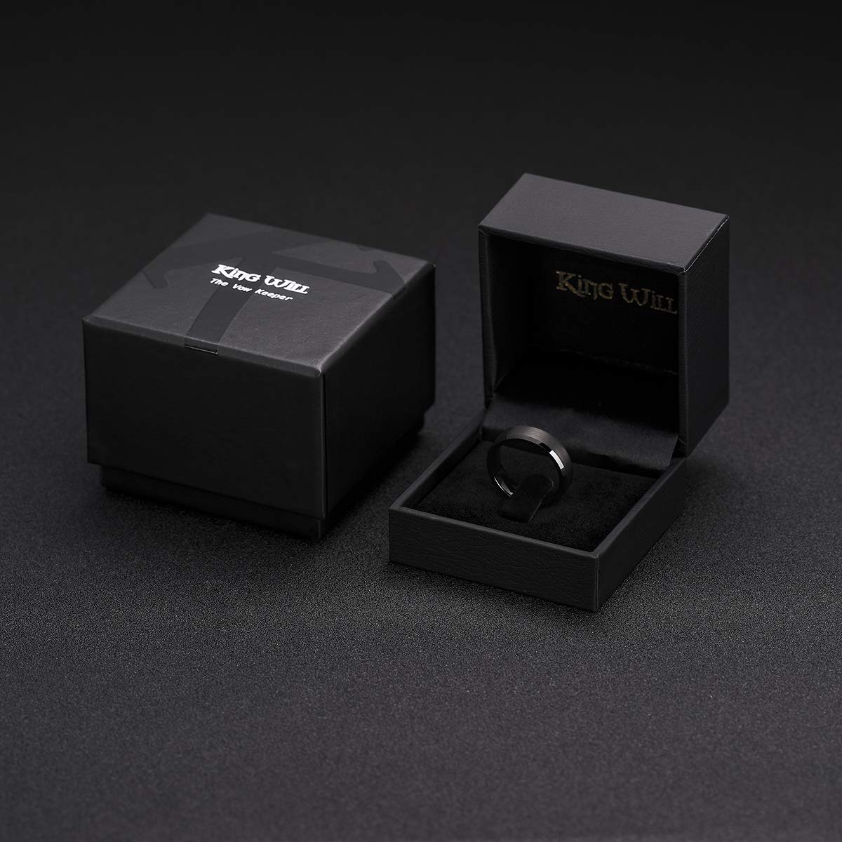 King Will 6mm Men's Black Wedding Ring - Brushed Matte Surface, Beveled Polished Edge, Comfort Fit Size 9.5