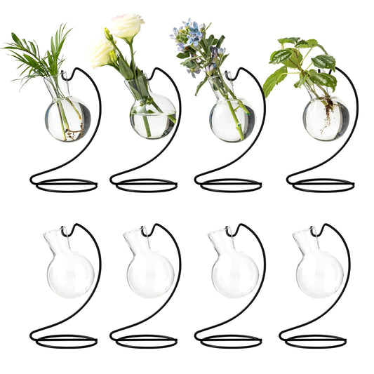 Desktop Glass Plant Propagation Station with Metal Stand, Tabletop Plant Terrarium,Hydroponics Vase for Propagating Hydroponic Office Garden Home Decor, for Weddings, Centerpieces (8)