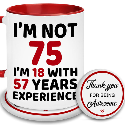 WHIDOBE 75th Birthday Gifts For Men, Women - 1950 Birthday Gift Set For Mom, Dad - 75 Years Old Birthday Gifts Coffee Mug And Coaster - 75th Birthday Gifts For Wife, Husband, Friend, Sister, Brother