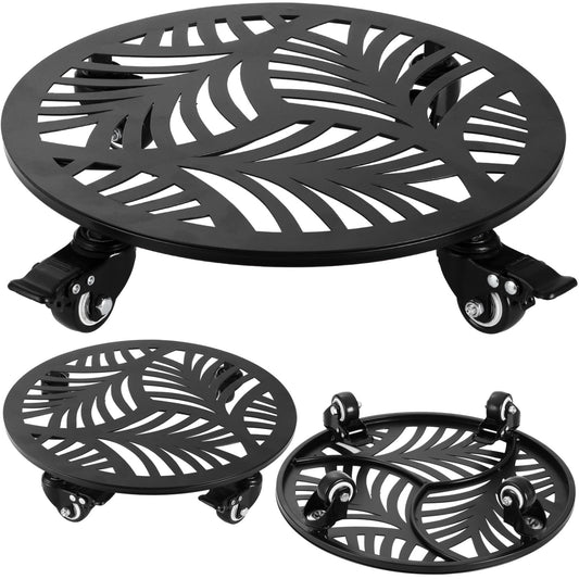 2-pack 16" Metal Plant Caddy with Wheels Extra-large Heavy-duty Rolling Plant Stands with Casters Wheeled Planter Dolly Pot Mover Rollers Rust-proof Round Garden Trolley Coaster for Indoor Outdoor