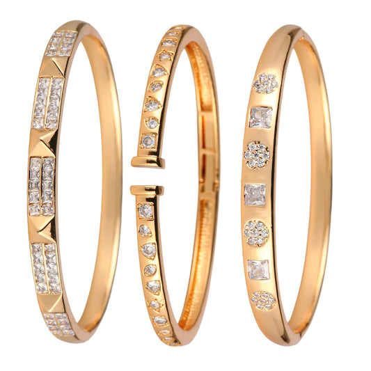 3 Pack 18K Gold Plated Bangles Bracelet Set for Women, Dainty Vintage Trendy Fashion Jewelry, Ideal Gift for Birthday Christmas Valentine's Day Mother's Day for Girlfriend Wife Mom Sister