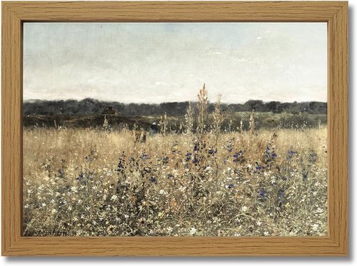 BLINFEIRU Vintage Floral Meadow Canvas Wall Art - Wildflowers Landscape Painting | 11x15 Inch Home Decor