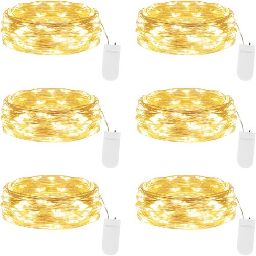 Lakumu Fairy Lights - 6-Pack Battery Operated 20 LED Waterproof Silver Wire | 7FT Warm White for DIY Decor