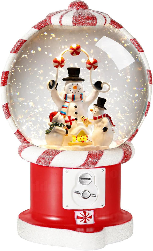 Priddop Snowman Snow Globe | Musical Glitter Vending Machine Christmas Decoration - 7.8 Inch