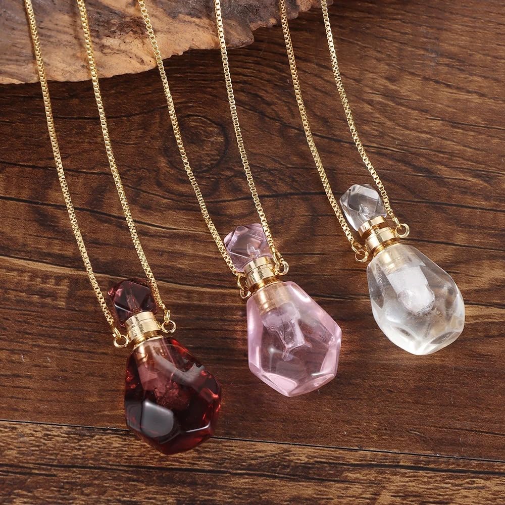 925 Sterling Silver Essential Oil Necklace For Women And Men, 14K Gold Filled Natural Stone Round Perfume Bottle Necklace, Essentials Oil Diffuser Vial Necklace (2 - Essential Oil Necklace)