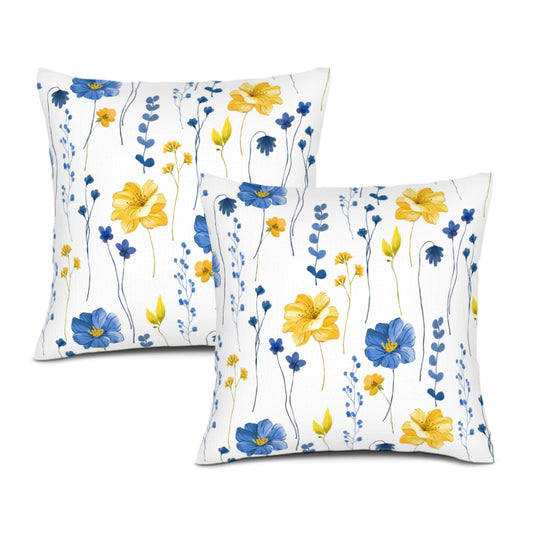 Waiyear Navy Blue Yellow Flower Pillow Covers Set of 2 Watercolor Floral Decorative Throw Pillow Case for Couch Bed Sofa Living Room Spring Summer Seasonal Decor Cushion Covers 18x18 Inch
