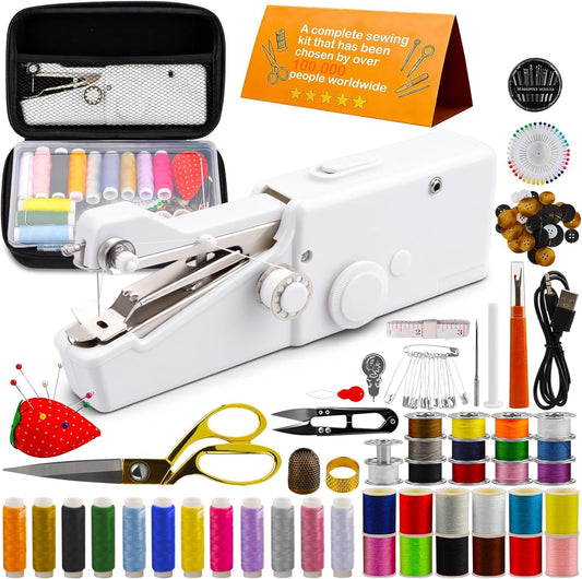 Handheld Sewing Machine, Comes with Exquisite Fabric Box and 120-Piece Sewing Kit, Mini Portable Wireless Handheld Sewing Machine Perfect for Adults, Beginners, and Quick Home Repairs