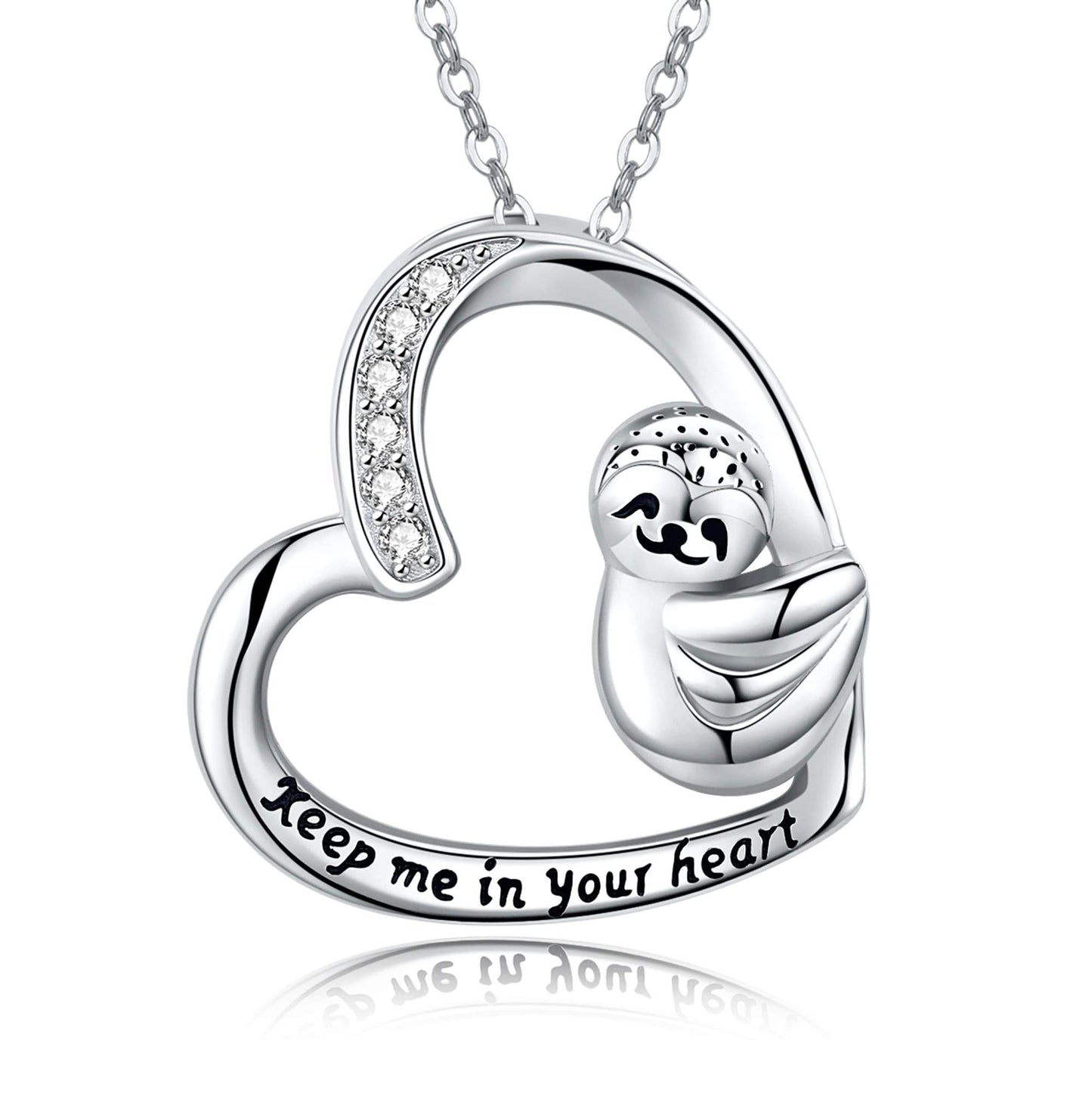 JUSTKIDSTOY S925 Sterling Silver Sloth Necklace “Keep Me in Your Heart”Animal Pendant Necklaces for Women Sloths Lovers Gifts