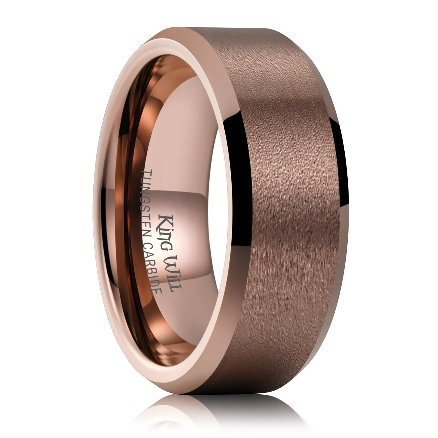 King Will Brown Basic Tungsten Rings For Men 8mm Wedding Band Polished Edge Brushed Matte Promise Ring Comfort Fit, Size 8