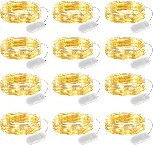 Minetom 12 Pack Fairy Lights - Battery Operated 20 LED Waterproof Silver Wire for DIY Crafts & Wedding Décor