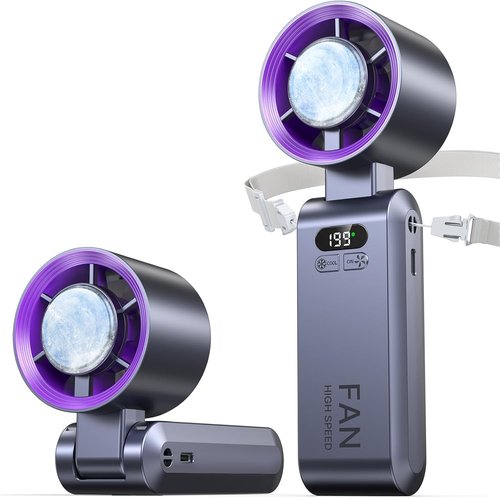 Kimguard Handheld Portable Turbo Fan - Rechargeable Personal Fan with Ice Cooler | 20000 RPM, Purple